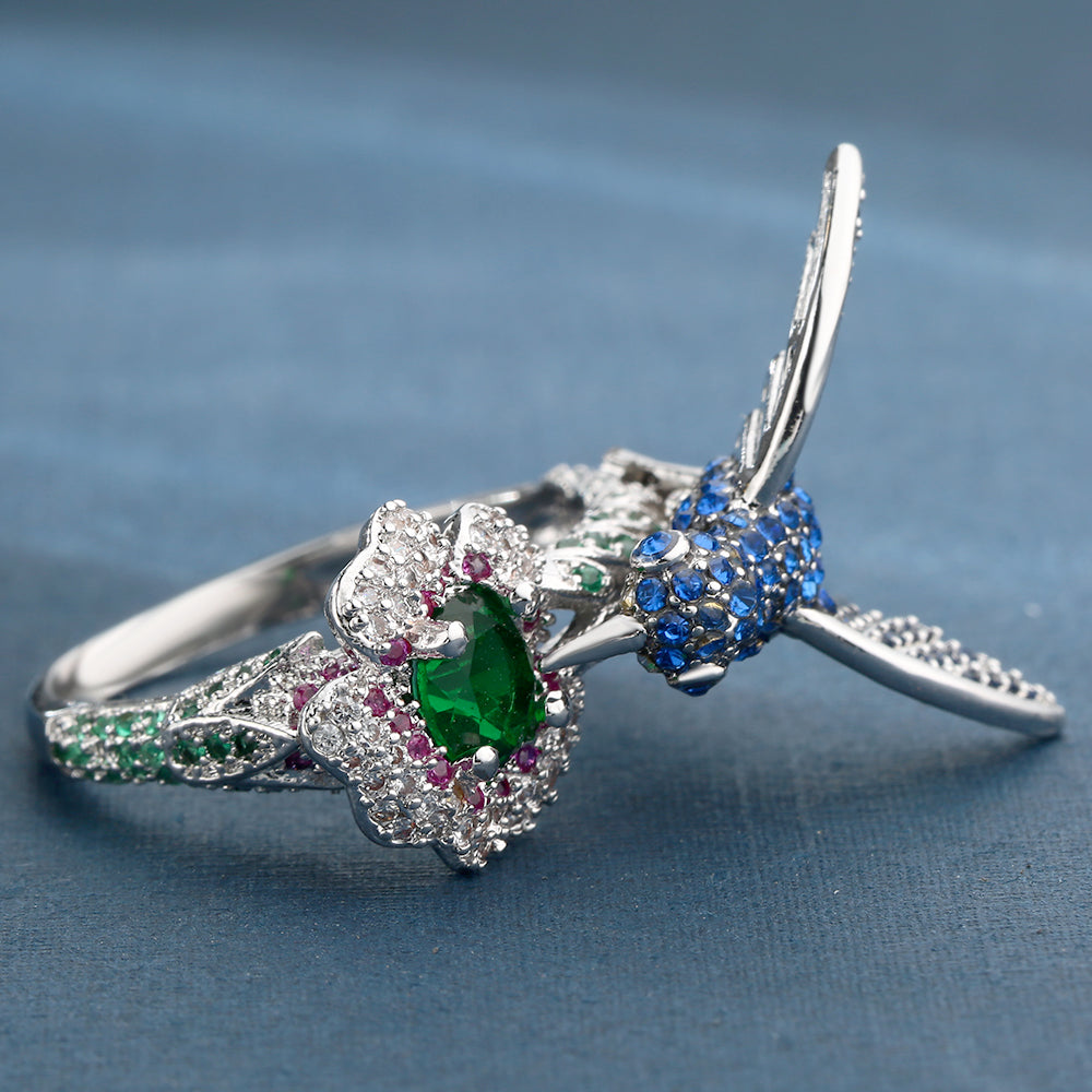HummingbirdStatementRingBirdBlueCzWomensGingerLyneCollection_Silver-3