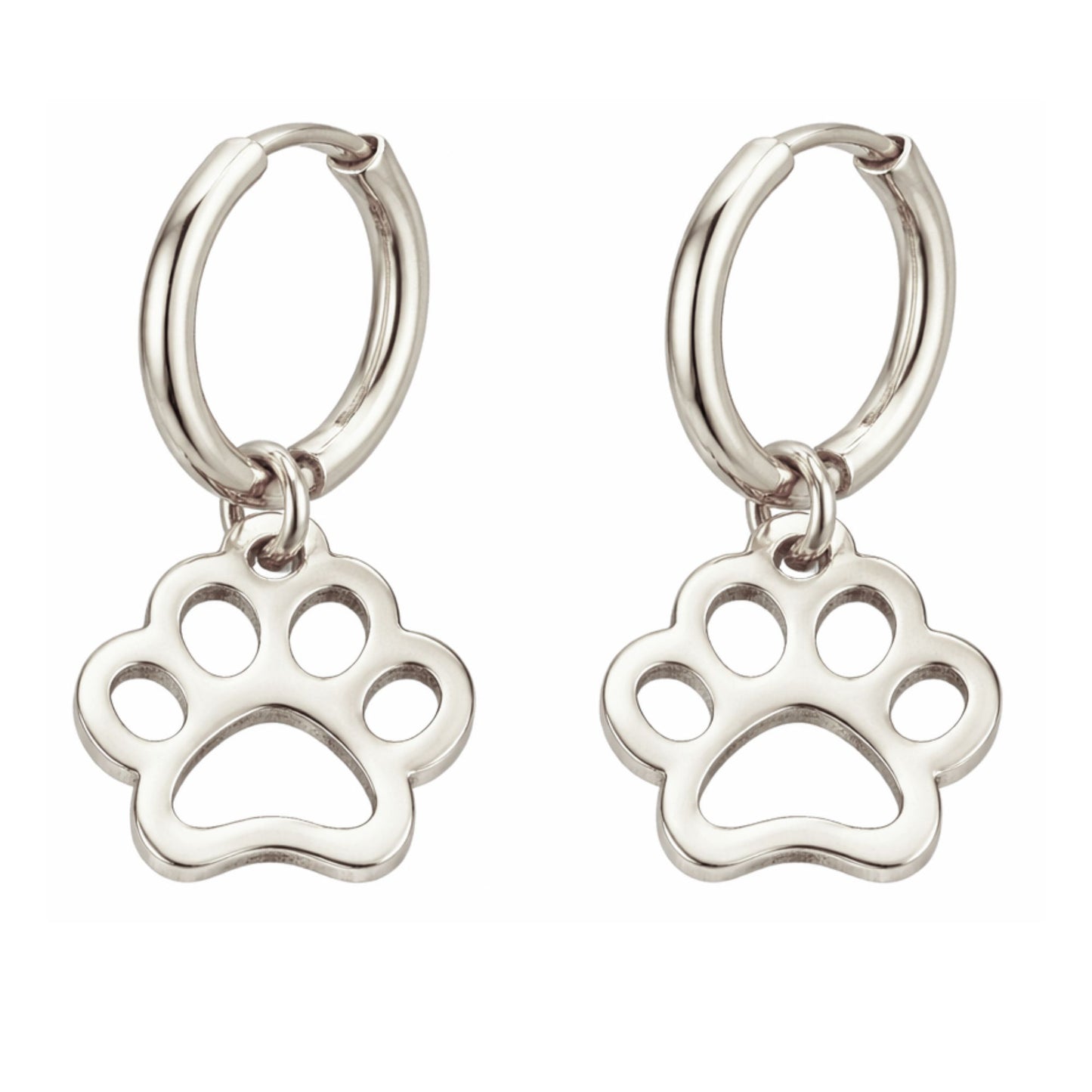 DogPawCharmDangleHuggieHoopEarringsforWomenbyGingerLyne16mmStainlessSteel_SilverTone-1