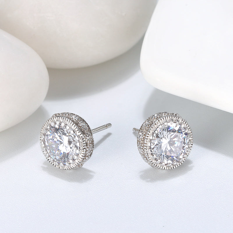 Halo3DStudEarringsforWomenRoundSterlingSilverClearCzGingerLyneCollection_Silver-4
