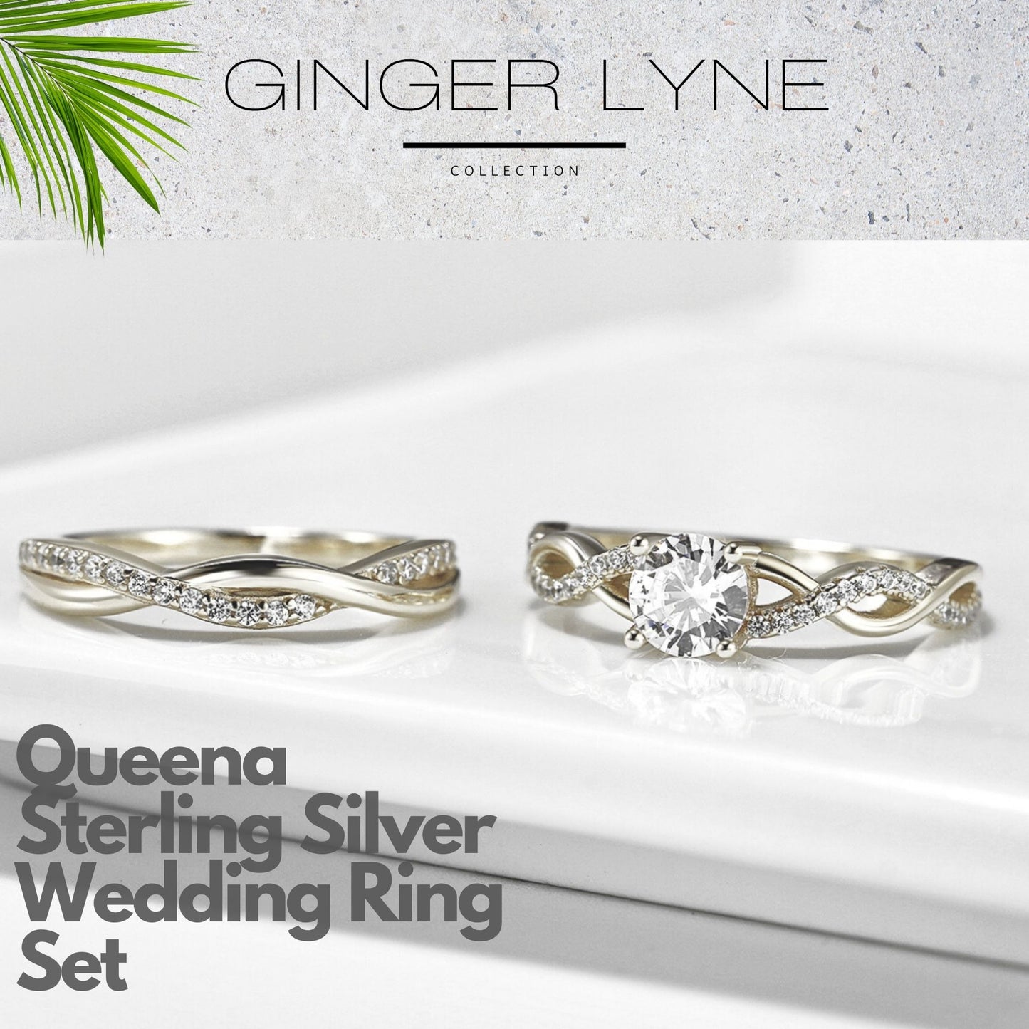 QueenaWeddingRingSetAnniversaryBandEngagementRingforWomenSterlingSterlingCzGingerLyneCollection_WhiteGold/Sterling-2