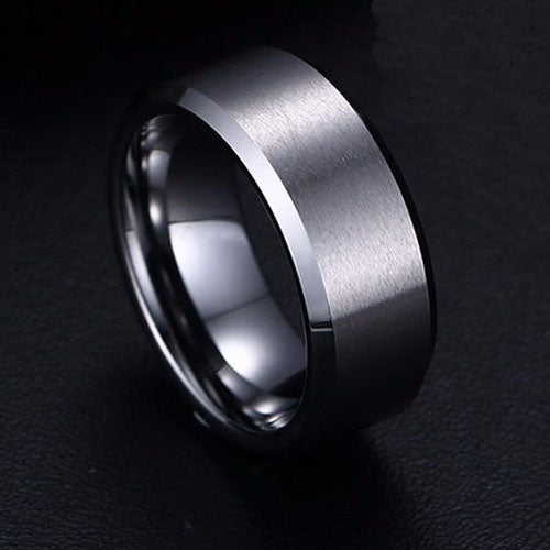 8mmWeddingBandRingWomensMensBlackStainlessSteelGingerLyneCollection_Silver-2