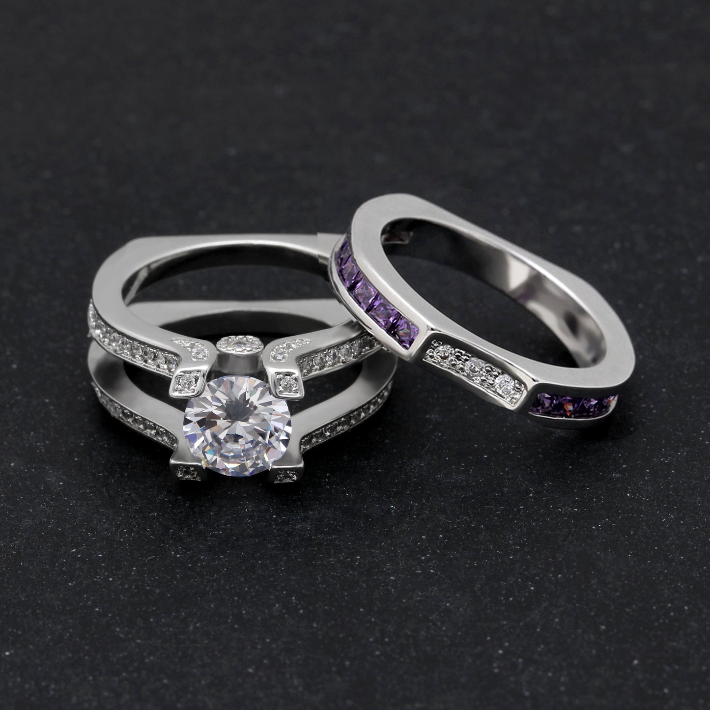 SkylarWeddingRingSetforWomenEngagementRingandMatchingBandCzGingerLyneCollection_Purple/Clear-2