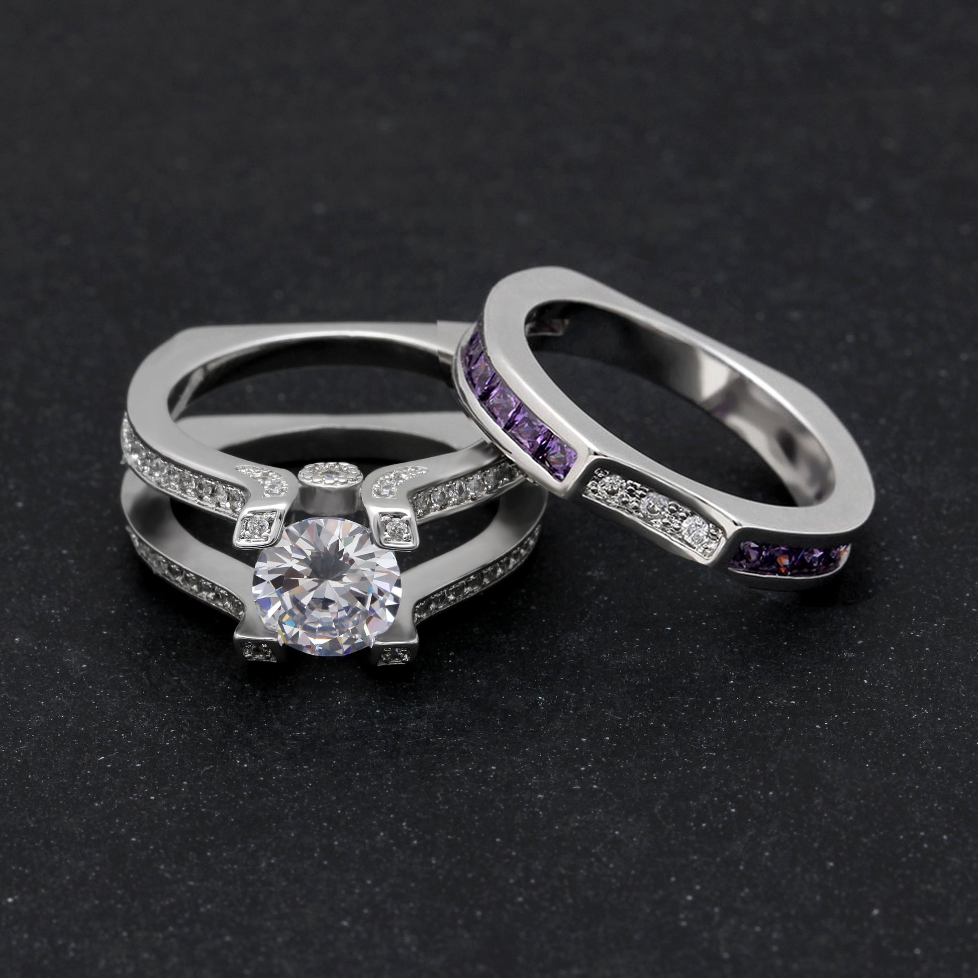 SkylarWeddingRingSetforWomenEngagementRingandMatchingBandCzGingerLyneCollection_Purple/Clear-2