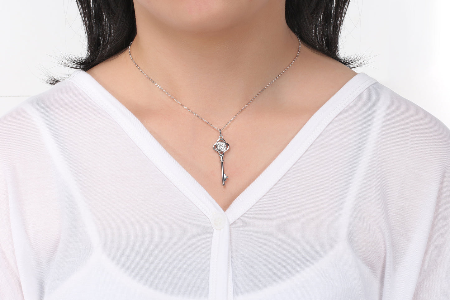 AmoreKeyNecklace1CtwWomensMoissaniteSterlingSilverGingerLyneCollection_Silver-4