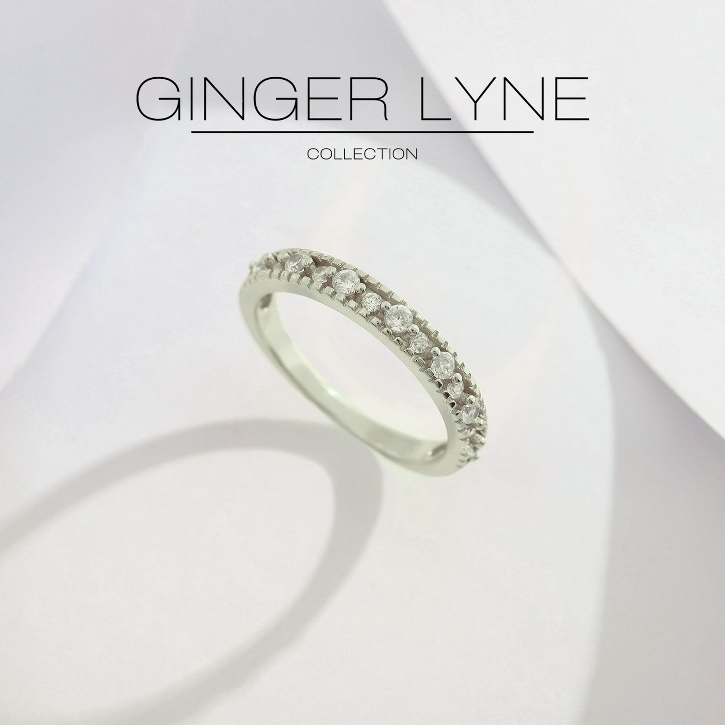 Alessia Wedding Band for Women Sterling Silver CZ Anniversary Half Eternity Band Stackable by Ginger Lyne