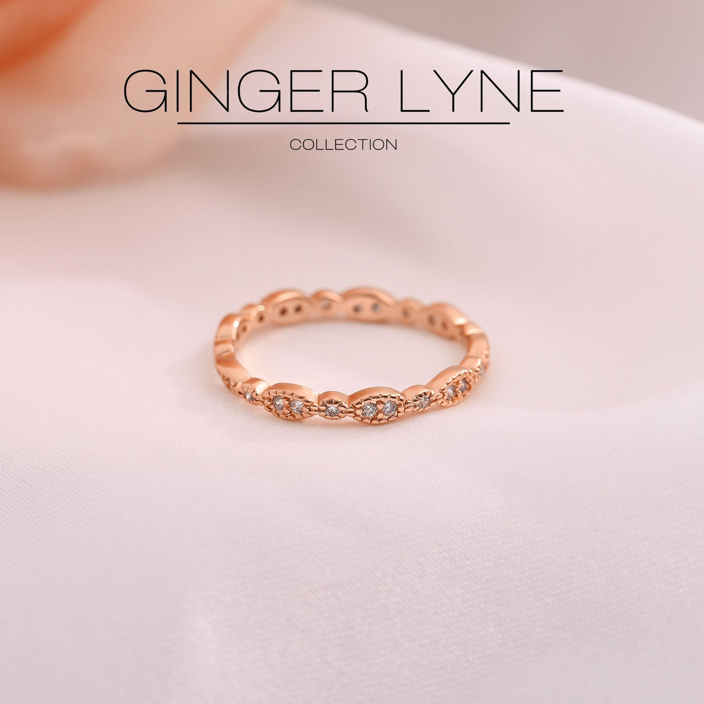 EternityWeddingBandforWomenCubicZirconiaSterlingSilverStackingRingsGingerLyneCollection_Scallop-RoseGold-2