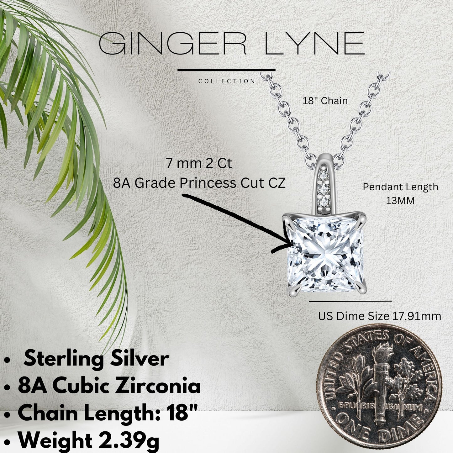 PrincessCutSolitaireNecklaceforWomenSterlingSilver2CtCubicZirconia18"ChainGingerLyne_Silver-5