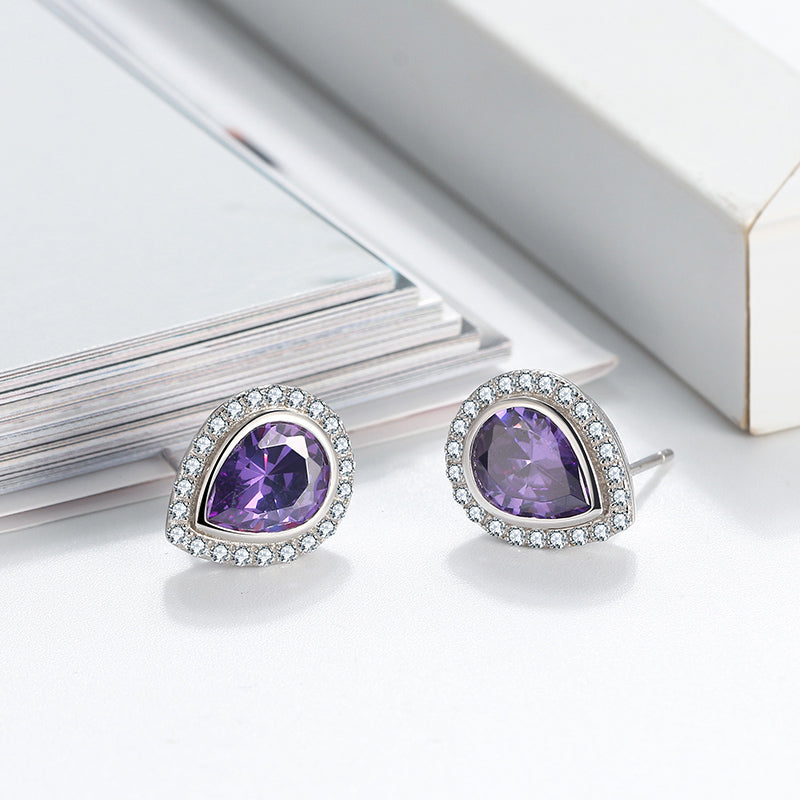 HaloTeardropStudEarringsforWomenSterlingSilverPurpleCzGingerLyneCollection_Purple-2