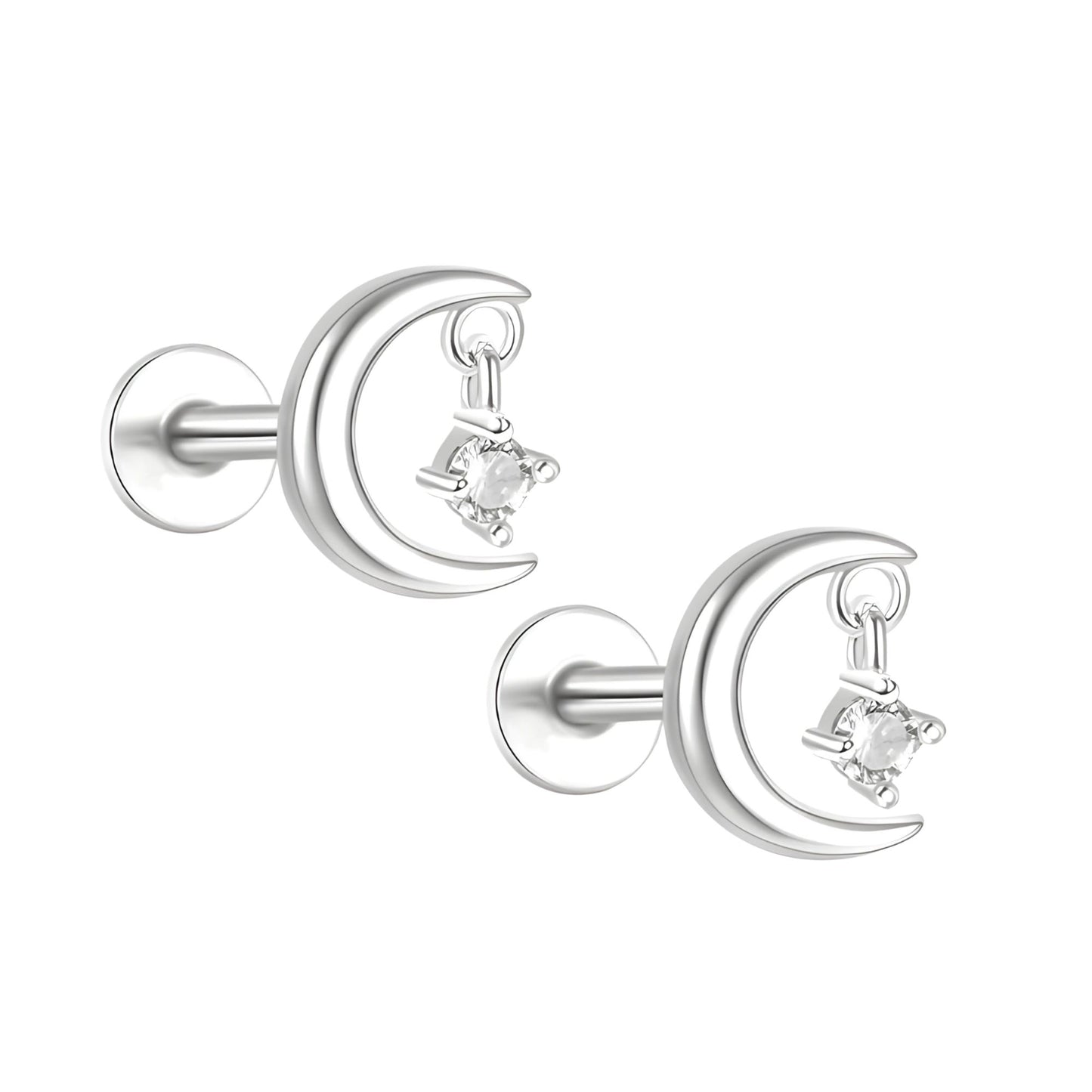 MoonandStarFlatBackEarringsforWomenSterlingSilver16gCartilageHelixLobeBodyPiercingStudGingerLyne_Silver-1