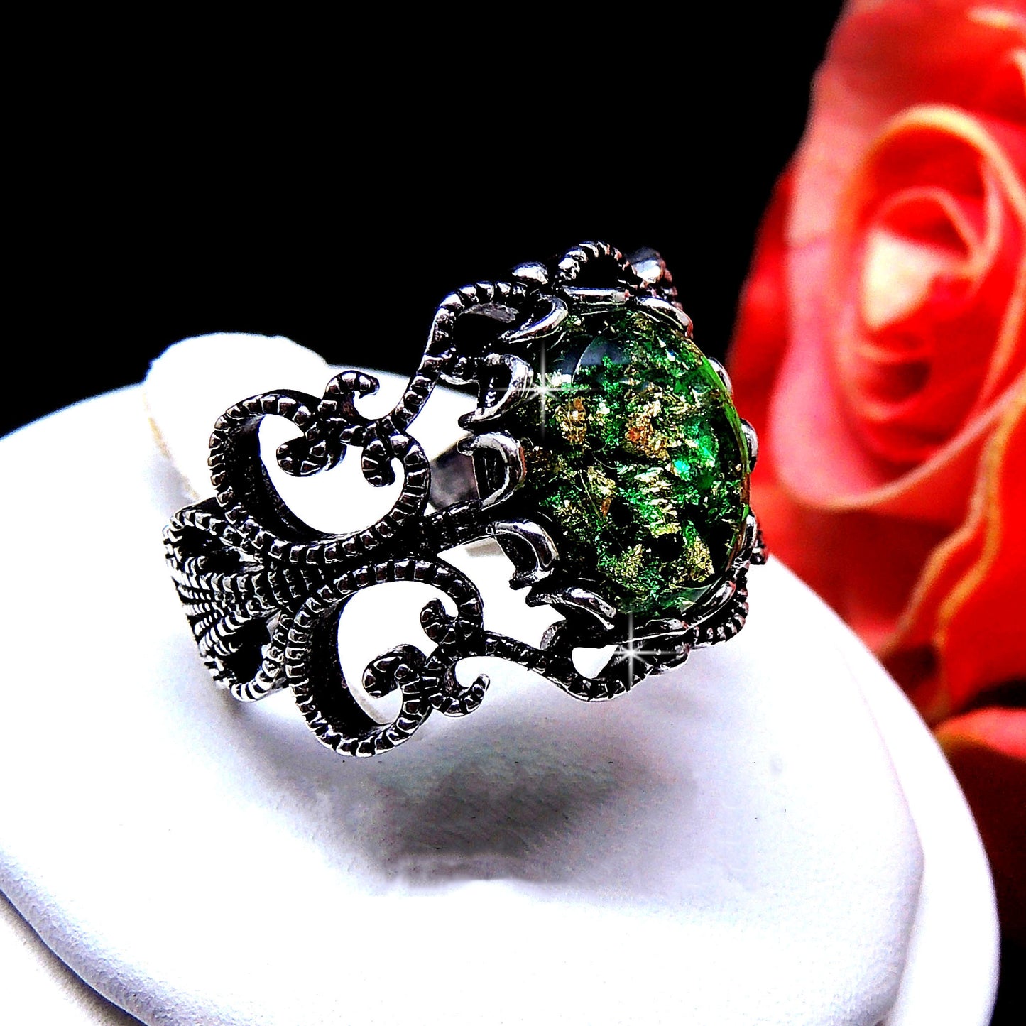 FiligreeWhiteFireOpalStatementRingWomenGingerLyneCollection_Green/Gold-3
