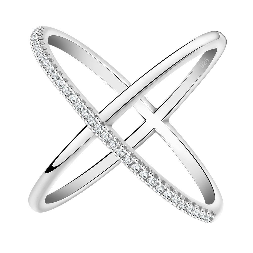 SilverToneInfinityRingforWomenCrisscrossCubicZirconiaWhiteGoldPlatedStatementRingSize9byGingerLyne_Silver-1