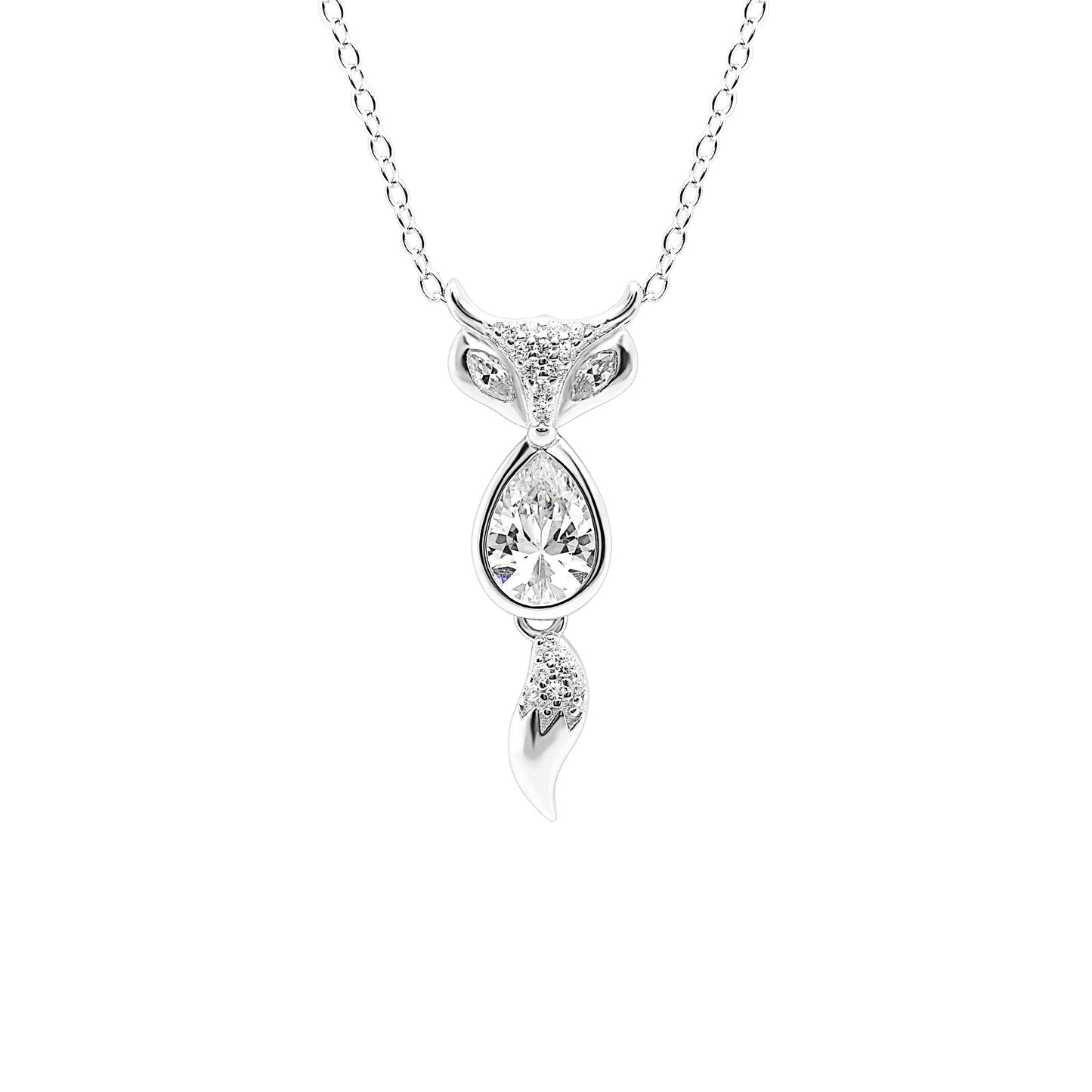 FoxPendantNecklaceforWomenSterlingSilverCzGingerLyneCollection_Silver-1