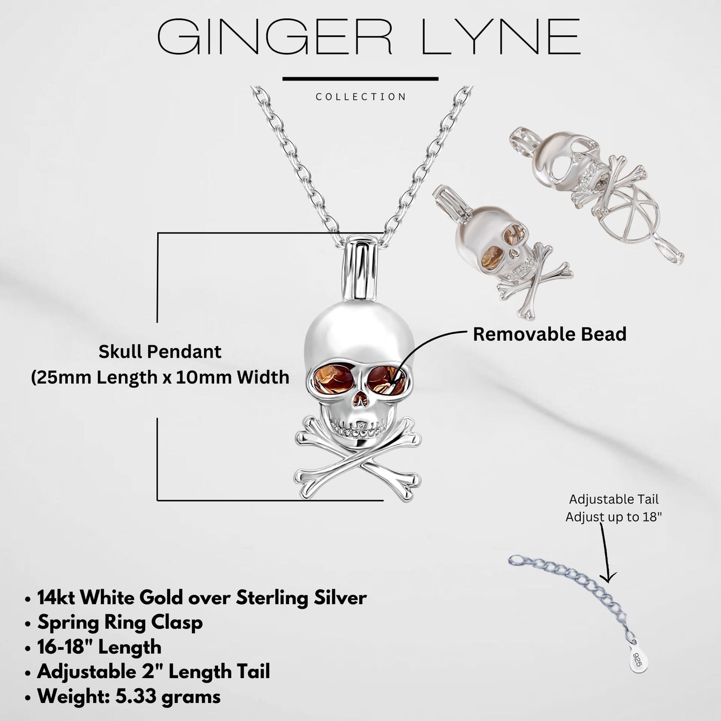SkullNecklaceforWomenbyGingerLyneGlowingAmberEyesSterlingSilverPendantand16-18"Chain_Silver-6