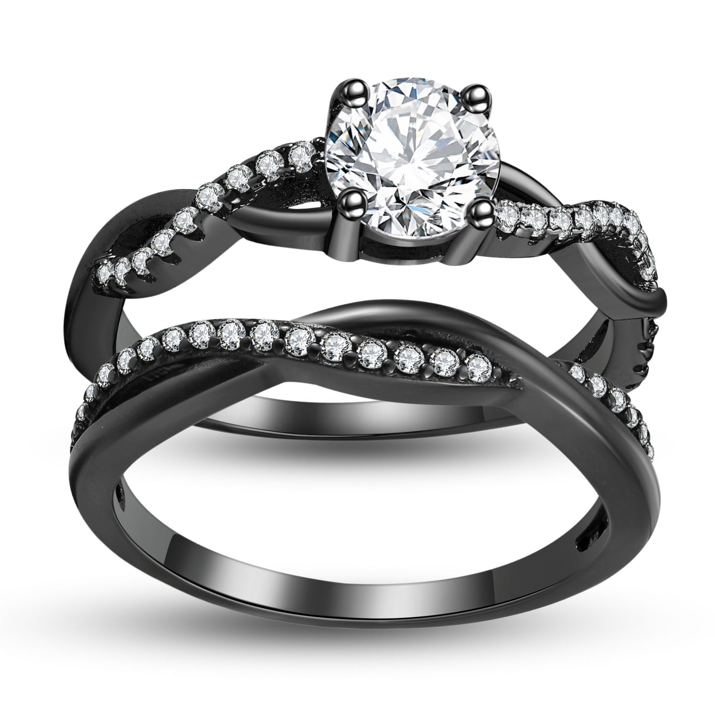 QueenaBlackWeddingRingSetAnniversaryBandEngagementRingforWomenSterlingSterlingCzGingerLyneCollection_RhodiumBlack-Clear-1