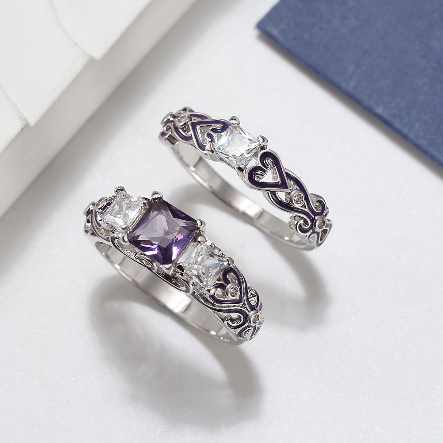 CherriPurpleWeddingRingSetforWomenCzPrincessEngagementRingMatchingBandGingerLyneCollection_Purple-2