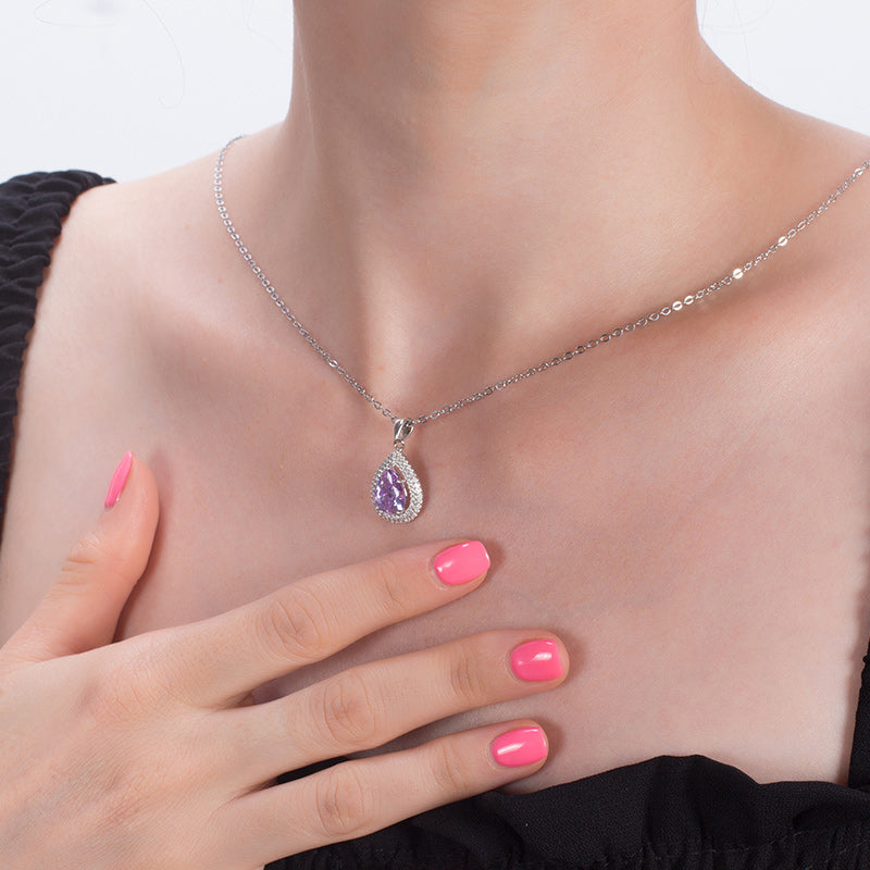 OvalTeardropPendantNecklaceforWomenSterlingSilverCzGingerLyneCollection_Purple-5