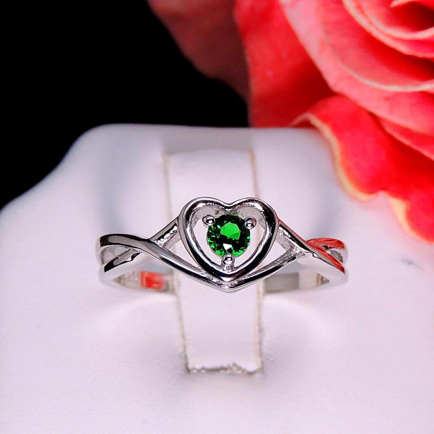 ChristineEngagementRingforWomenPromiseHeartBirthstoneCzSterlingSilverbyGingerLyne_May-Green-5