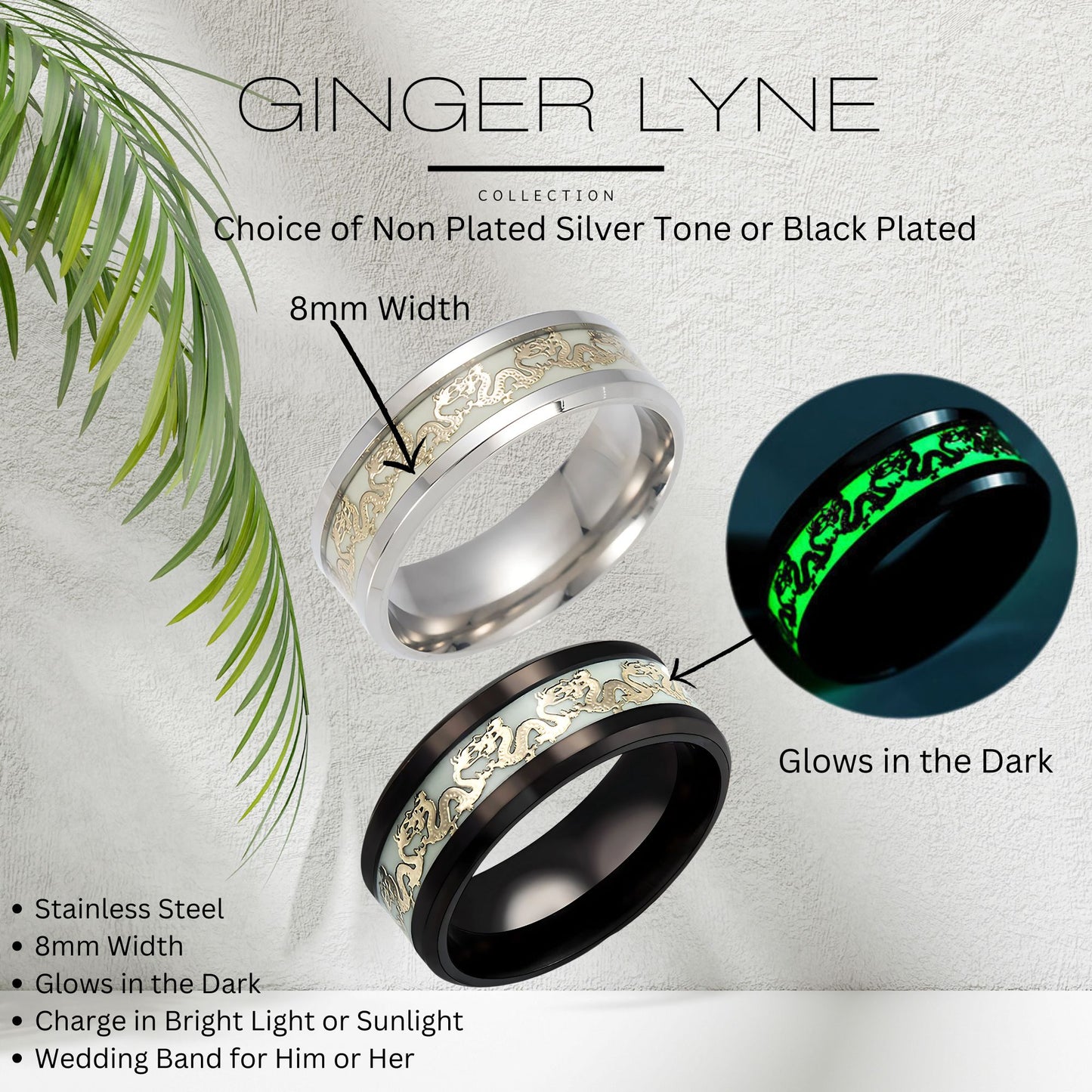 GlowinDarkDragonStainlessSteelWeddingBandRingMenWomenGingerLyneCollection_Silver-4