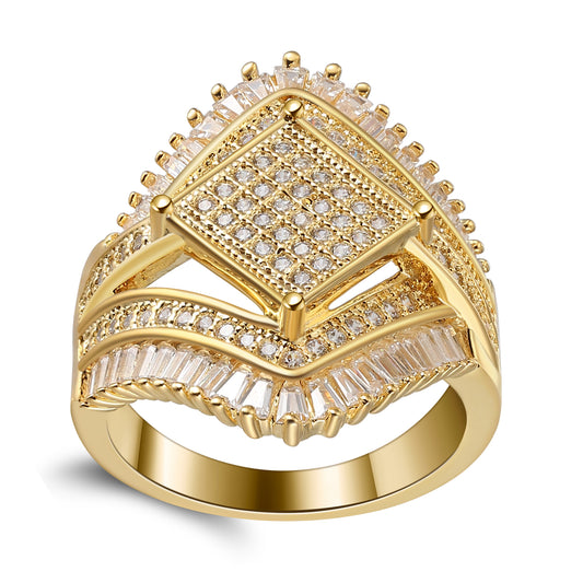 Angelica Baguette Statement Ring for Women Gold Plated Baguette Cz Ginger Lyne Collection-10 - 10