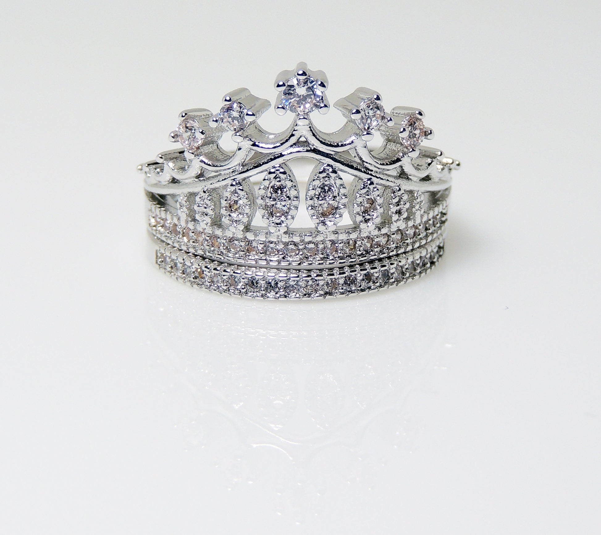 LillettCrownWeddingRingSetforWomenBridalEngagementMatchingBandGingerLyneCollection_Silver-6