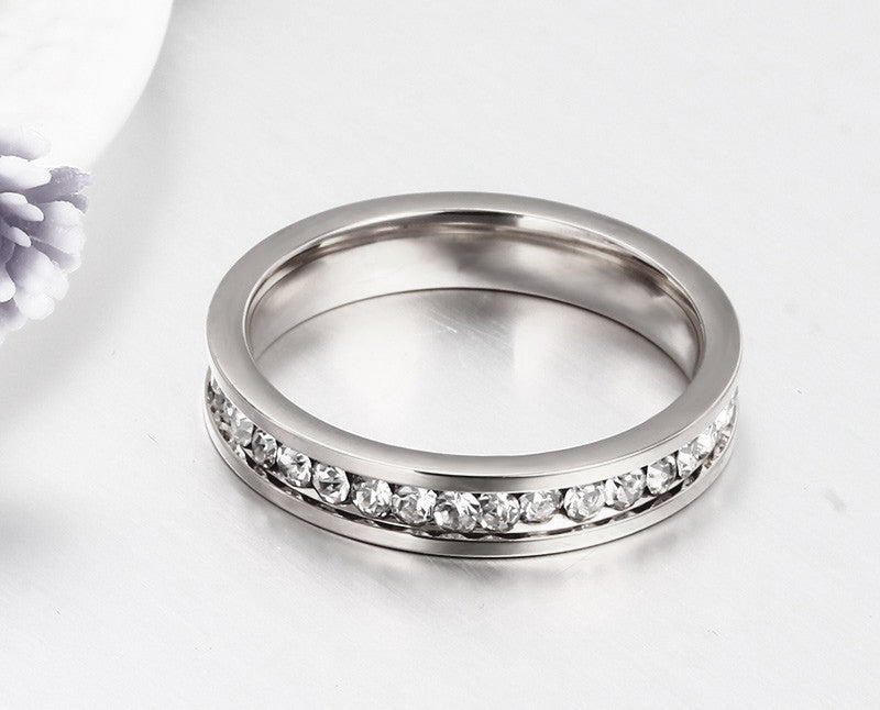OneRowCzWeddingEternityBandRingSteelWomensMensGingerLyneCollection_Silver-2