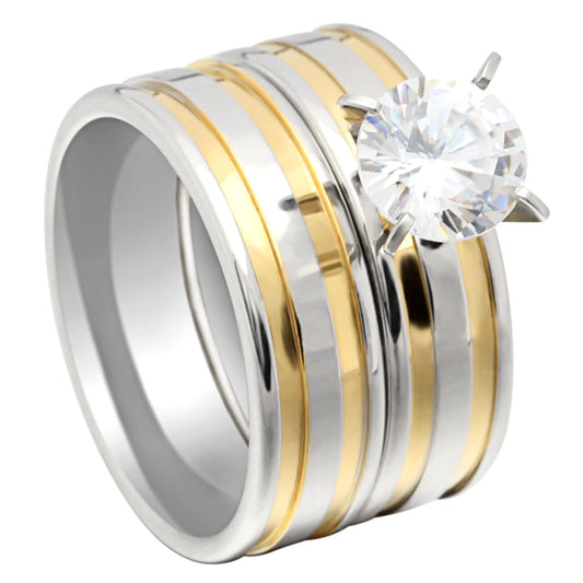 FawnWeddingRingSetforWomenStainlessSteelEngagementandBandGingerLyneCollection_Silver-1