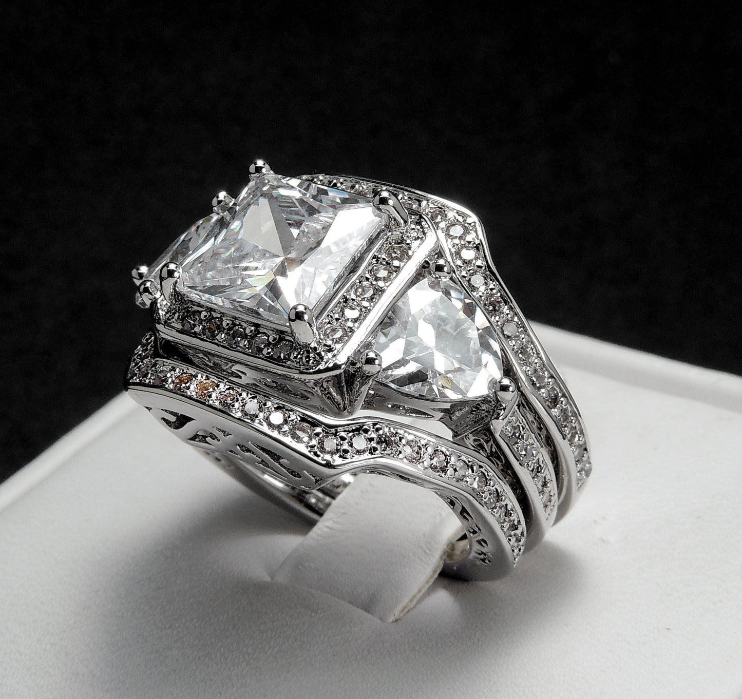DinahWeddingRingSetforWomen3pcBandPrincessEngagementGingerLyneCollection_Silver-2