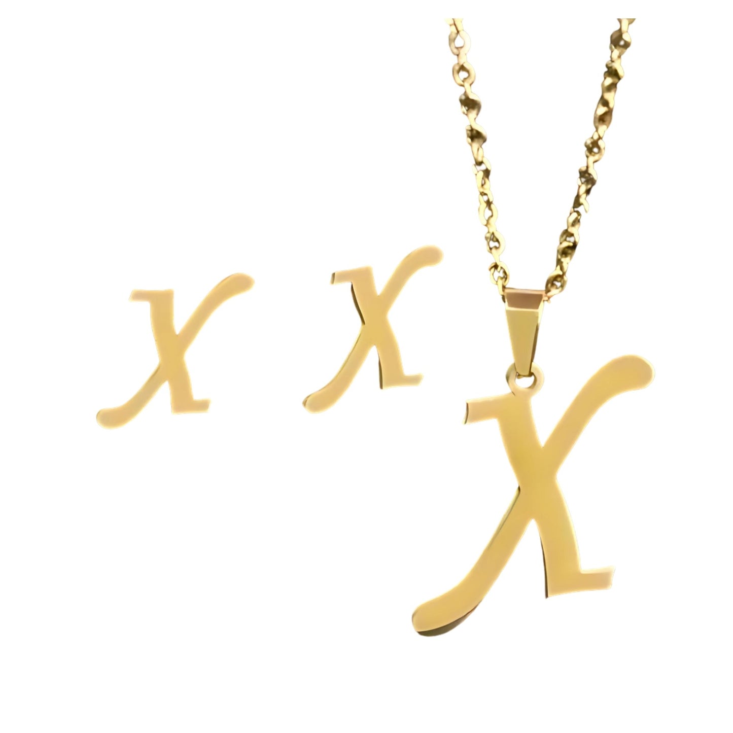 InitialLetterPendantNecklaceEarringsSetforWomenGoldPlatedStainlessSteelbyGingerLyne_X-1