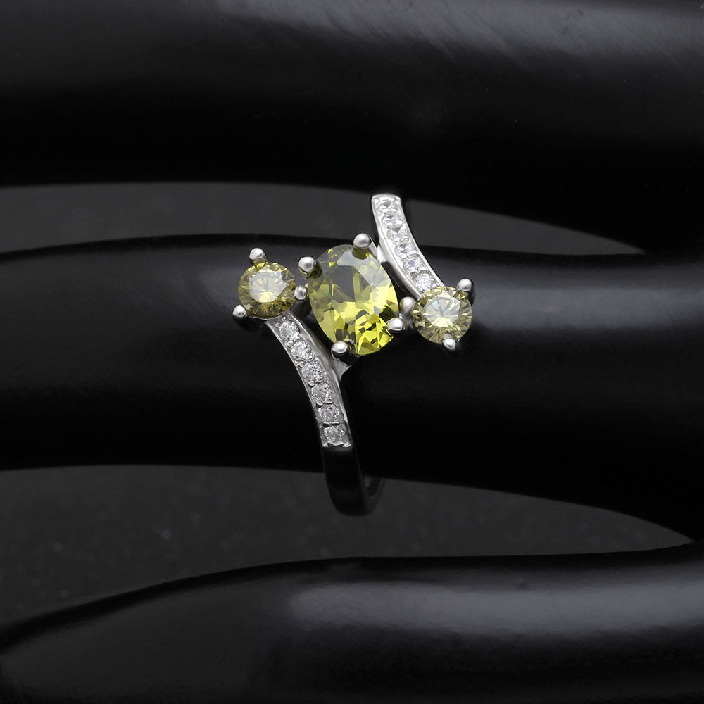 BirthstoneRingforWomenStatementRing3StoneSterlingSilverCzGingerLyneCollection_OliveGreen-2