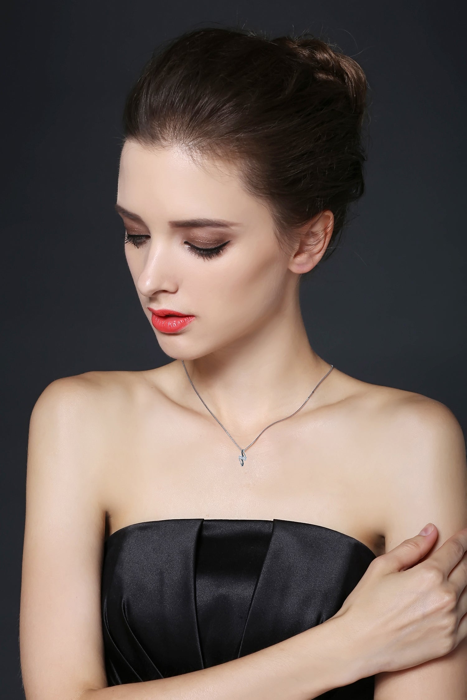 SadiePendantSterlingSilverBlackCzNecklaceWomensGingerLyneCollection_Clear-3