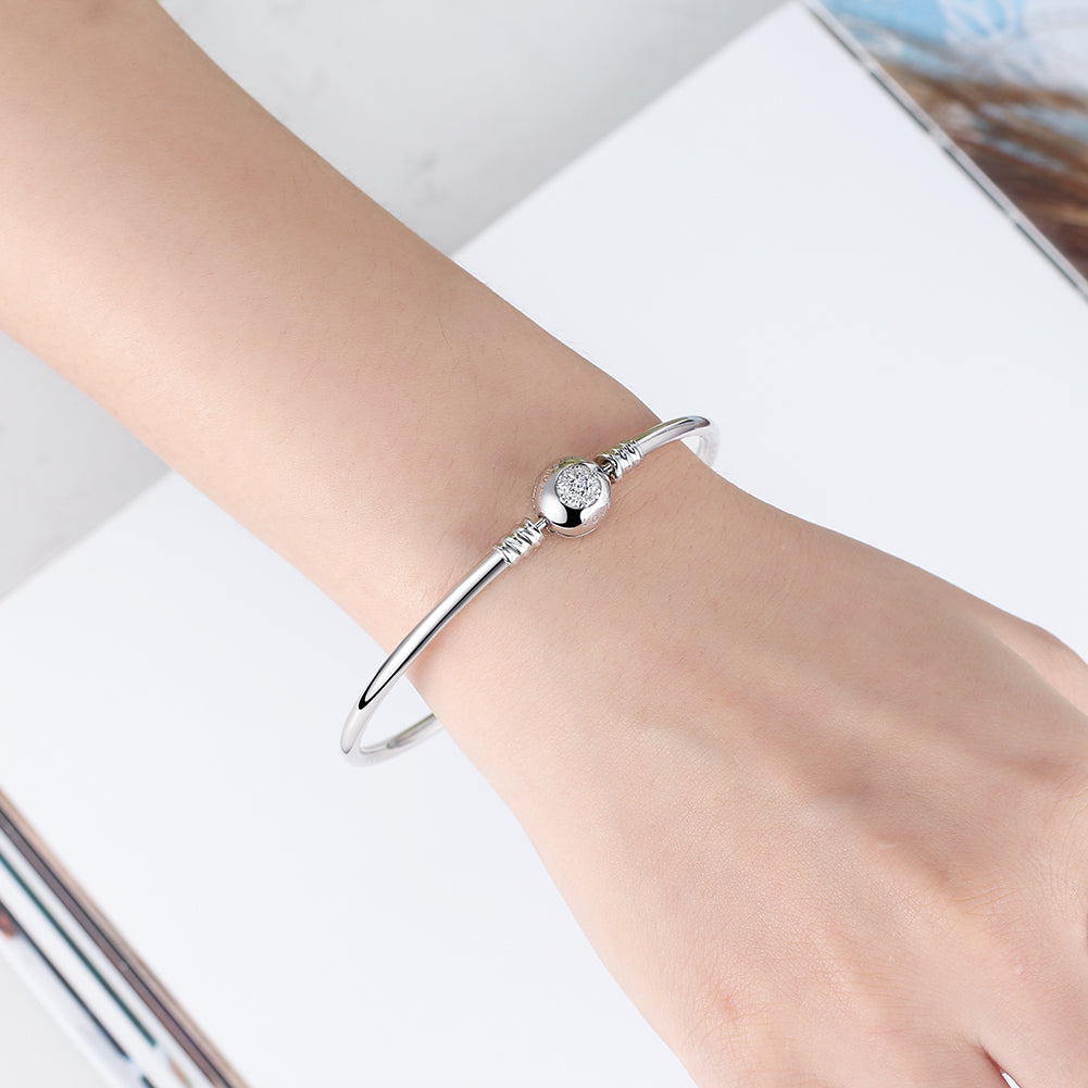 Snake Chain Charm Bracelet Sterling Silver Cz Love Clasp Ginger Lyne Collection - 21cm Solid