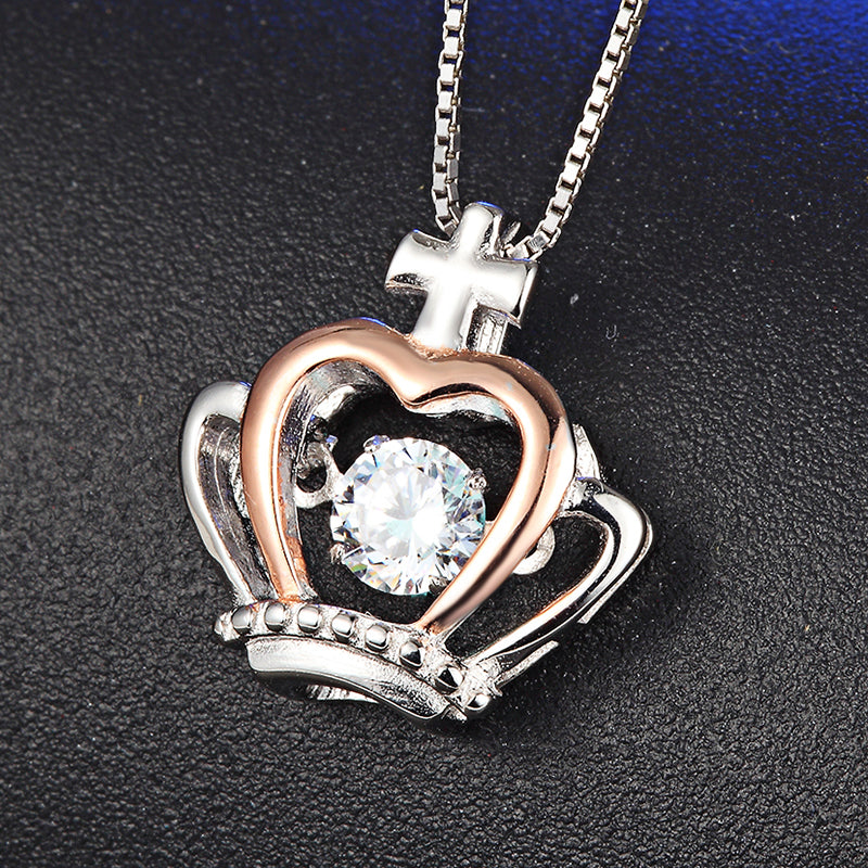 CrownNecklaceforWomenCZPendantandChainTwoToneSterlingSilverGingerLyneCollection_Silver-4