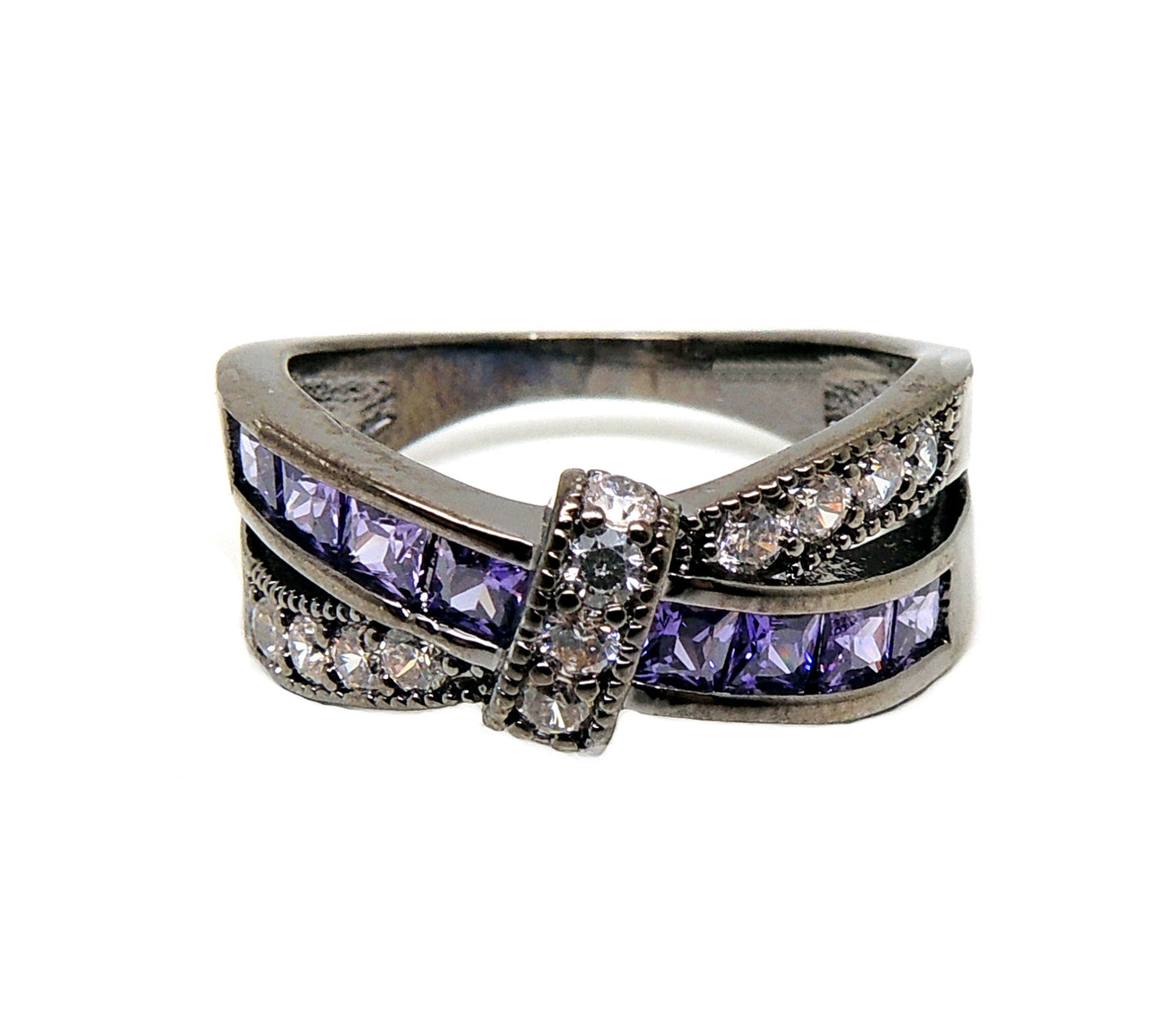 VerandaWeddingBandRingCrossKnotCzWgoldPlatedWomensGingerLyneCollection_Black/Purple-3