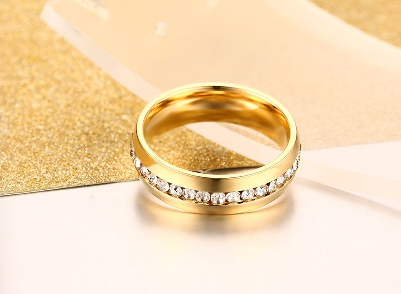 One Row Cz Wedding Eternity Band Ring Steel Womens Mens Ginger Lyne Collection - Silver,6