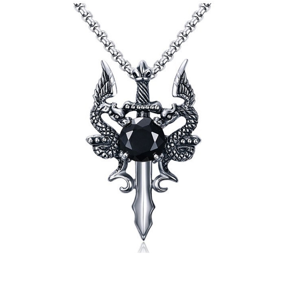 DragonSwordNecklaceforMenorWomenStainlessSteelBlackCzGothicGingerLyneCollection_Silver-1