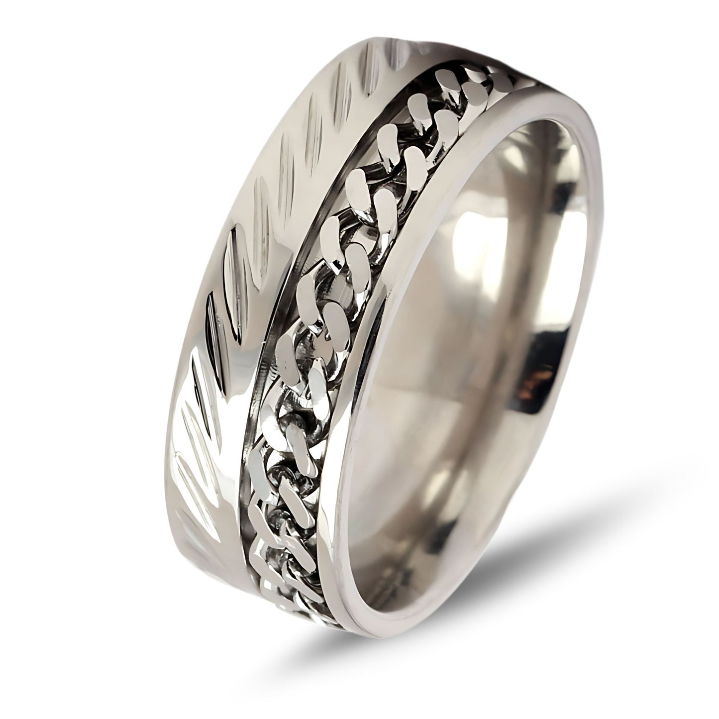 SpinnerWeddingBandRingStainlessSteel8mmMenWomensGingerLyneCollection_Silver-1