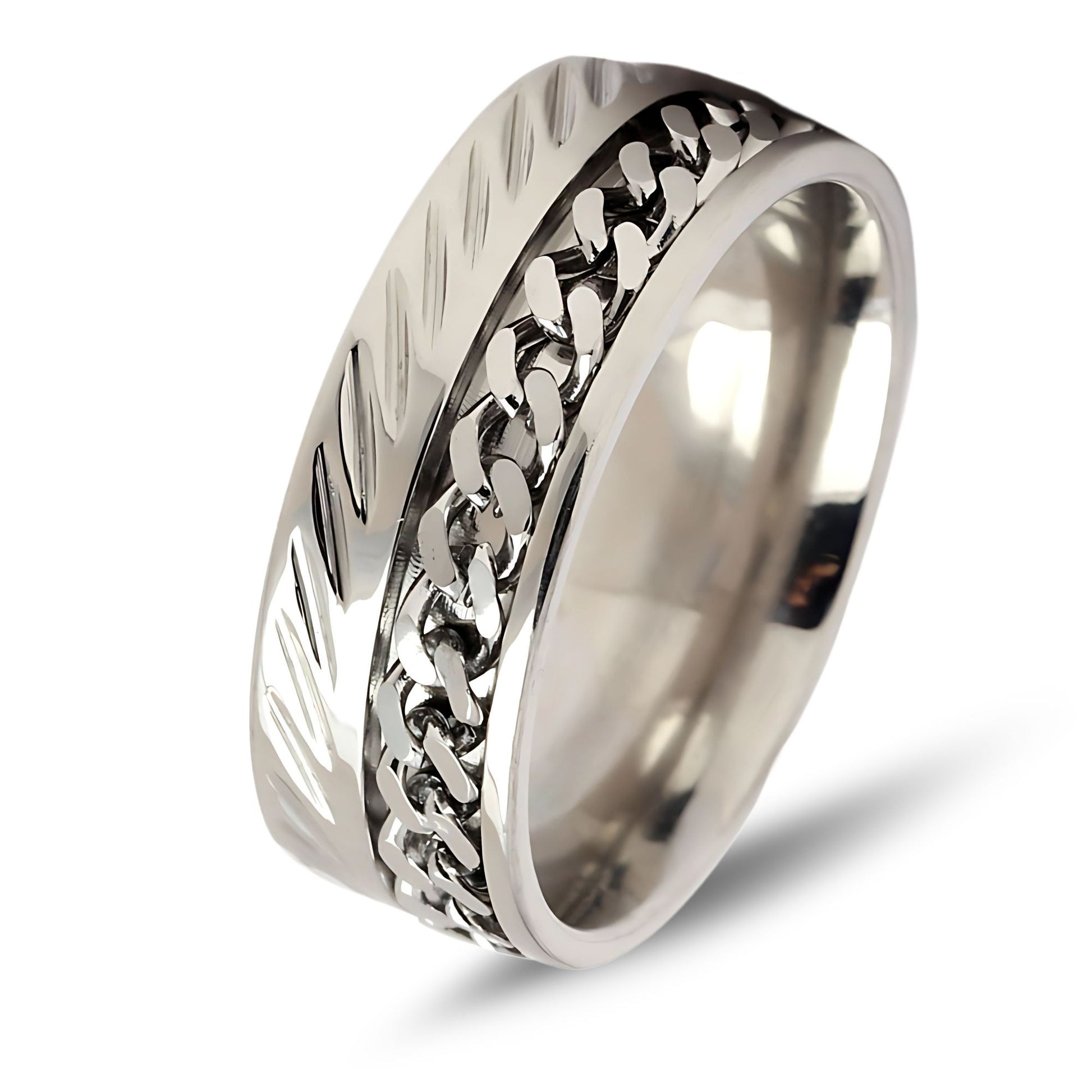 SpinnerWeddingBandRingStainlessSteel8mmMenWomensGingerLyneCollection_Silver-1