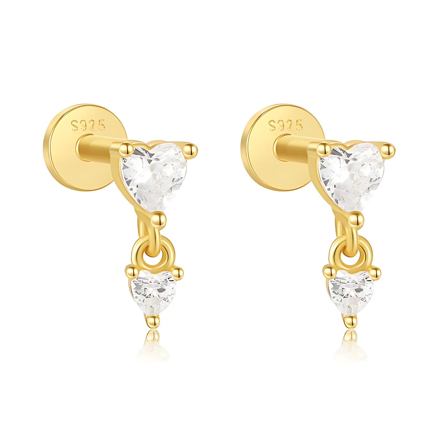 HeartDangleCZFlatBackEarringsforCartilageHelixTragusLobe14KtGoldPlatedSterlingSilver1pairbyGingerLyne_Gold-1