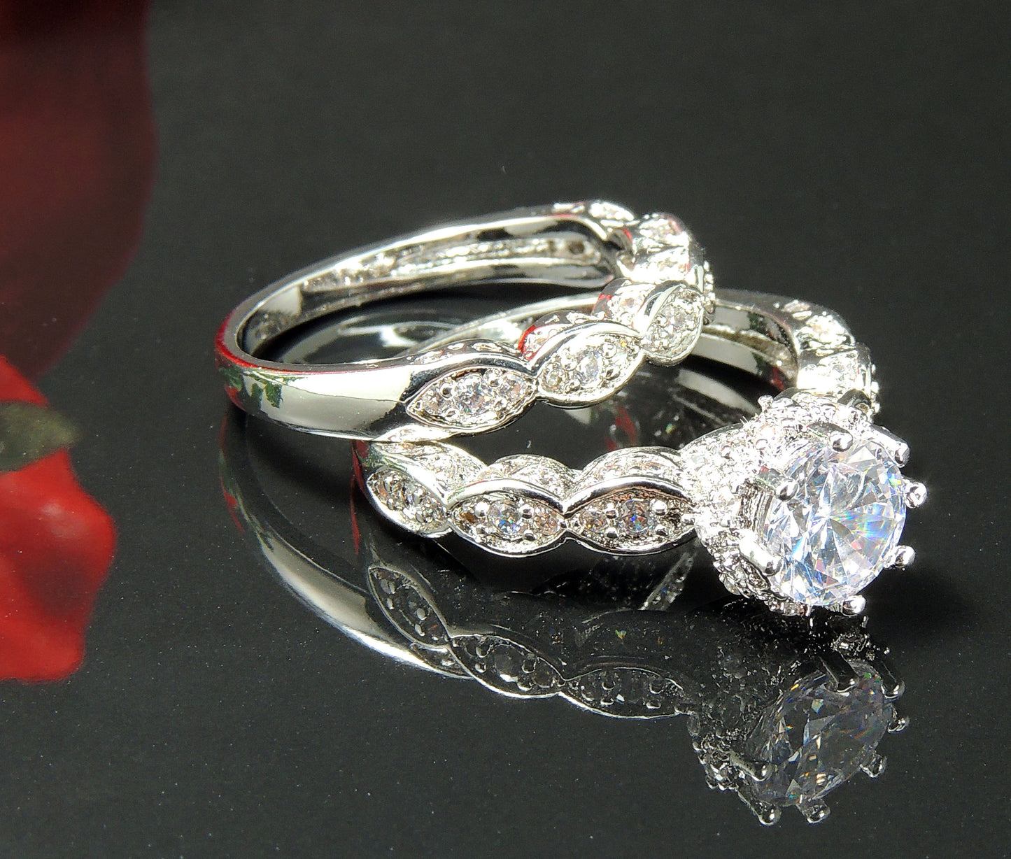 NickieWeddingRingSetSterlingSilverZirconiaRingBandWomenGingerLyneCollection_BridalSet-7