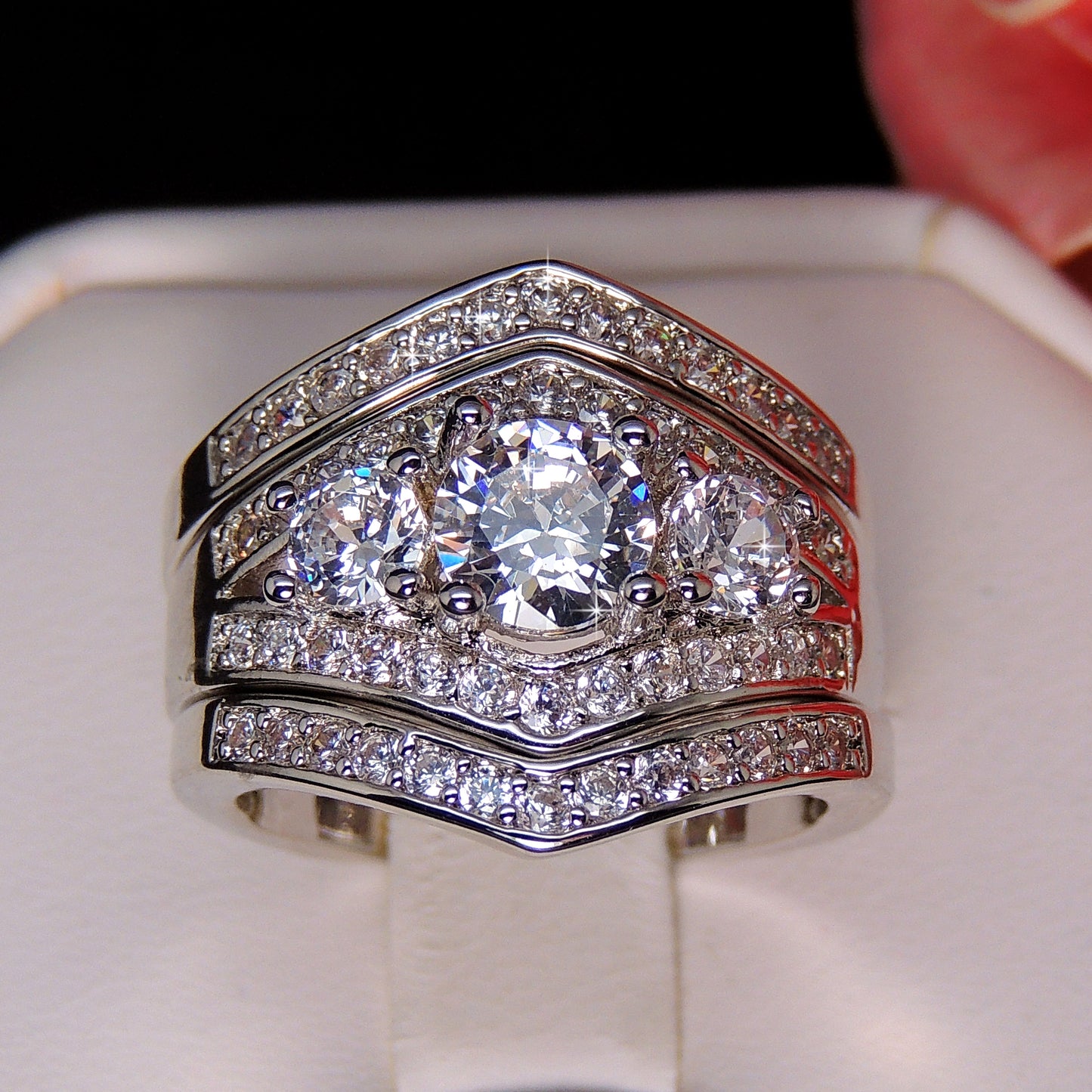 LeahIIWeddingRingSetforWomen3pcBridalEngagementBandGingerLyneCollectionSize8_Silver-5