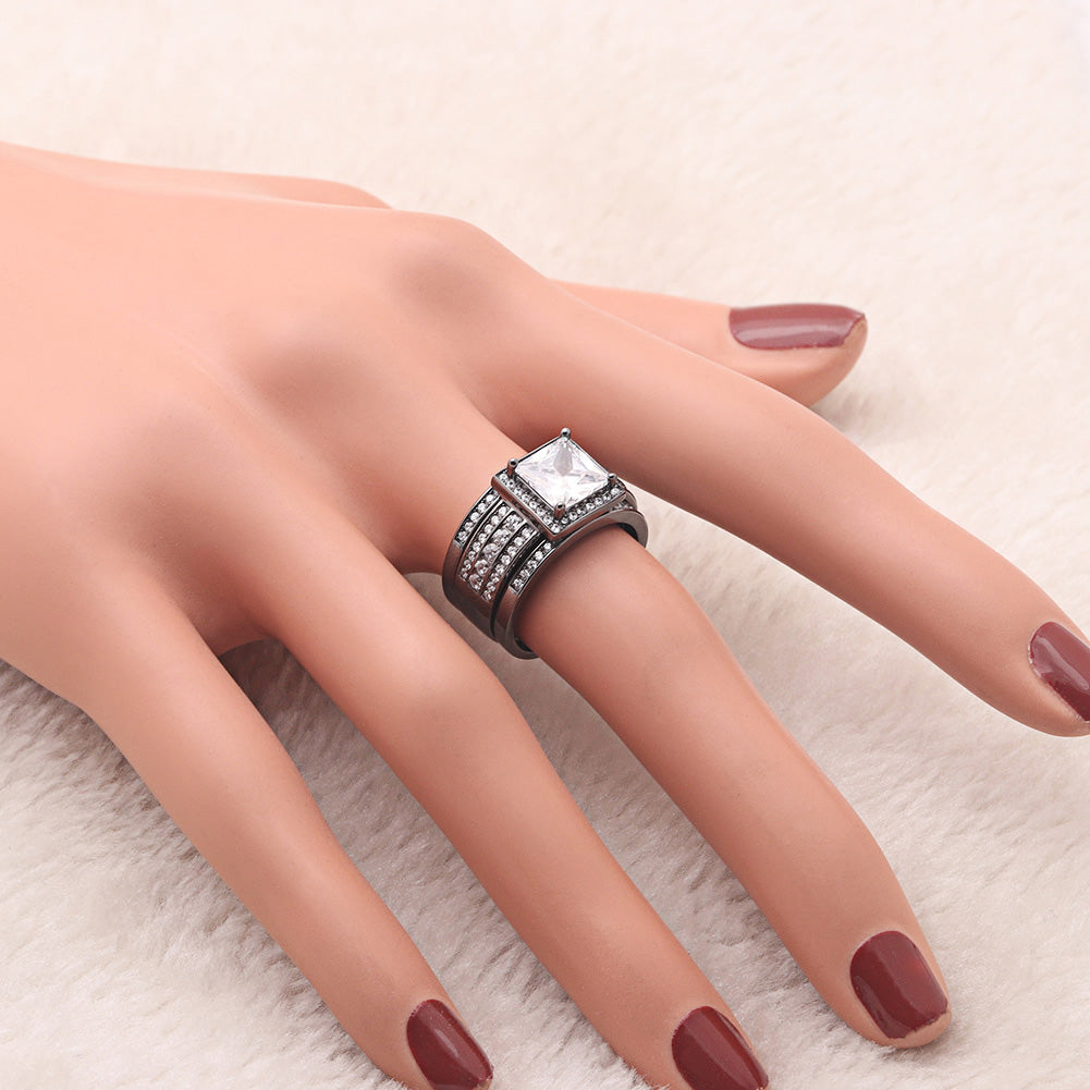 BeverlyWeddingRingSetHaloSterlingSilverEngagementRingBlackWeddingBandsGingerLyneCollection_BlackoverSilver-4