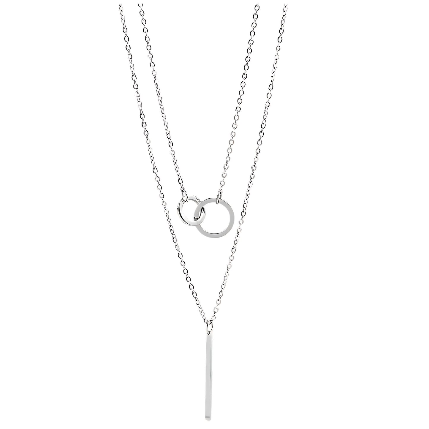 LayeredLinkedCirclesandBarPendantChainNecklaceforWomenbyGingerLyneSilverToneStainlessSteel_Silver-1