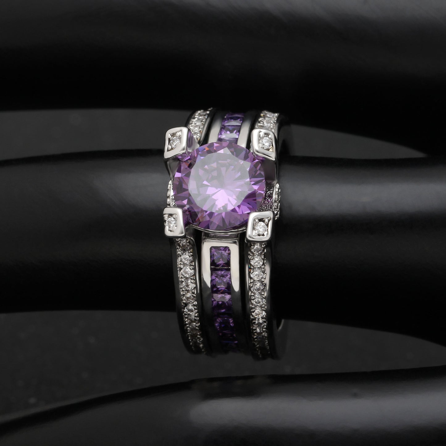 SkylarWeddingRingSetforWomenEngagementRingandMatchingBandCzGingerLyneCollection_Purple/Purple-3