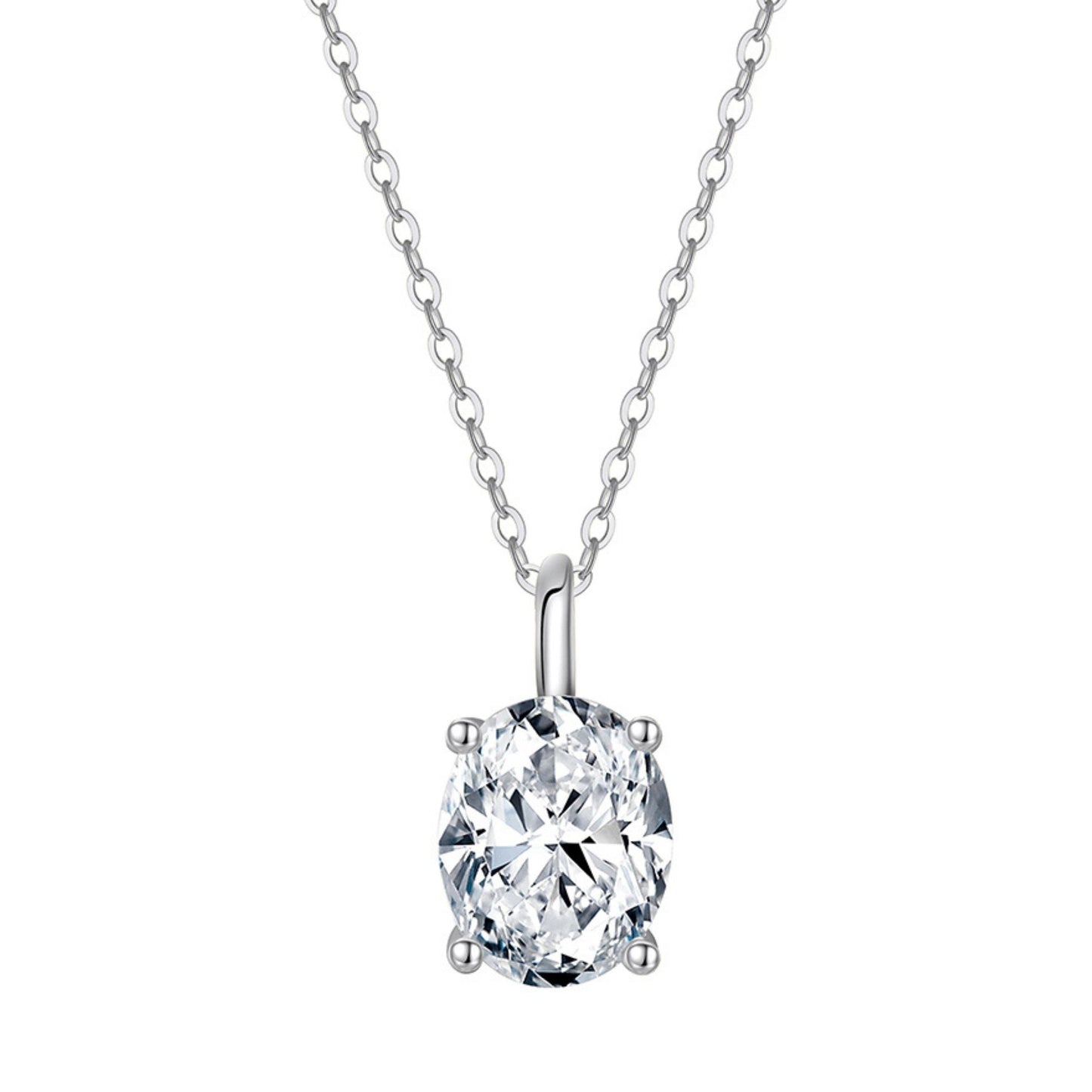 OvalSolitaireNecklaceforWomenSterlingSilver2.5Ct8ACubicZirconiaPendant18"ChainbyGingerLyne_Silver-1