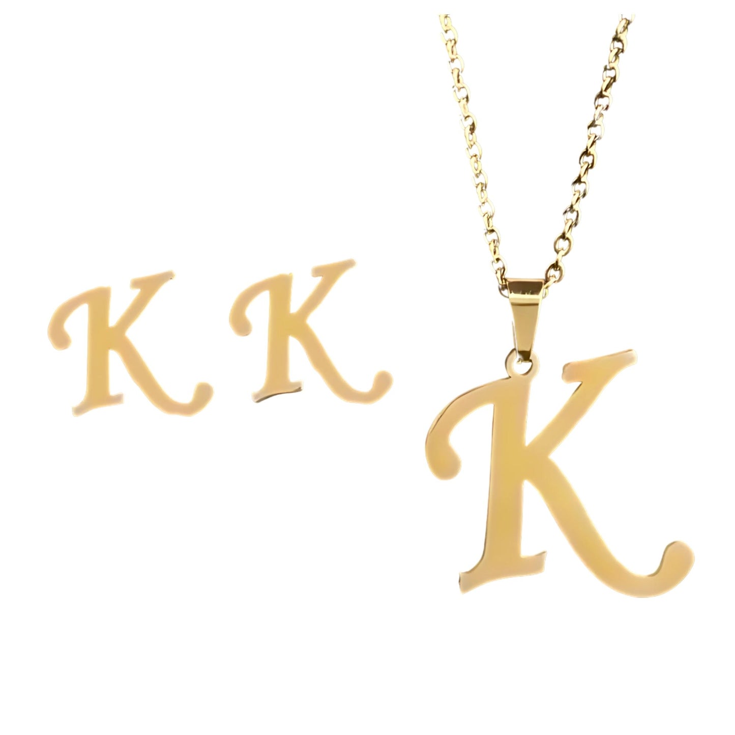 InitialLetterPendantNecklaceEarringsSetforWomenGoldPlatedStainlessSteelbyGingerLyne_k-1