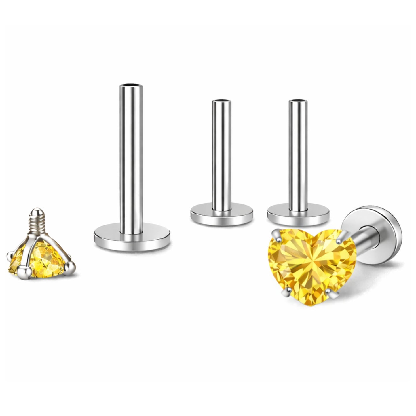 SmallHeartCZSolitaireFlatBackStudEarringsBodyPiercingsbyGingerLyne2SetsPost6mm8mmIncluded_5mm-Yellow-1