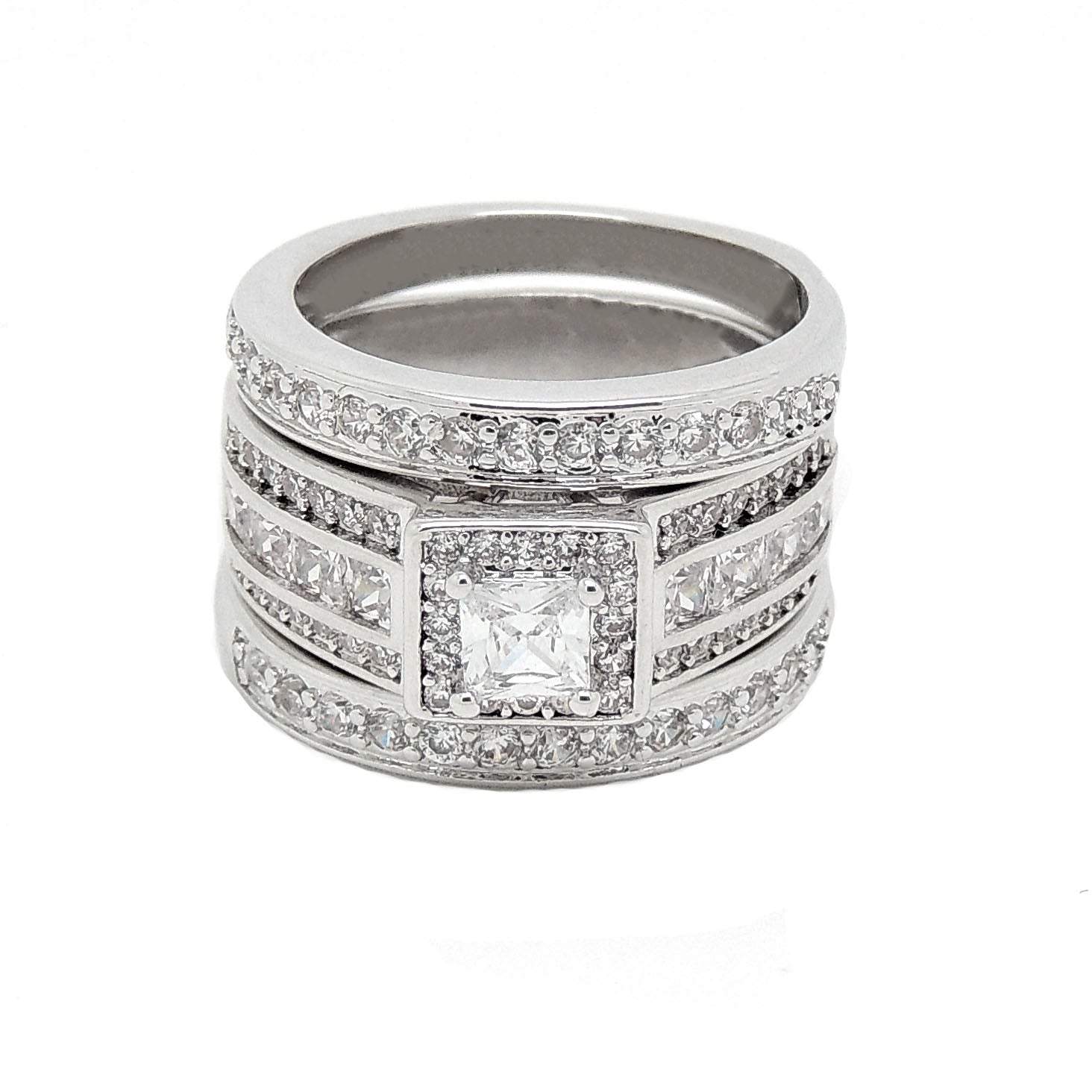 TaylorWeddingRingSetforWomen3pcHaloEngagementBridalBandsCzGingerLyneCollection_Silver-4