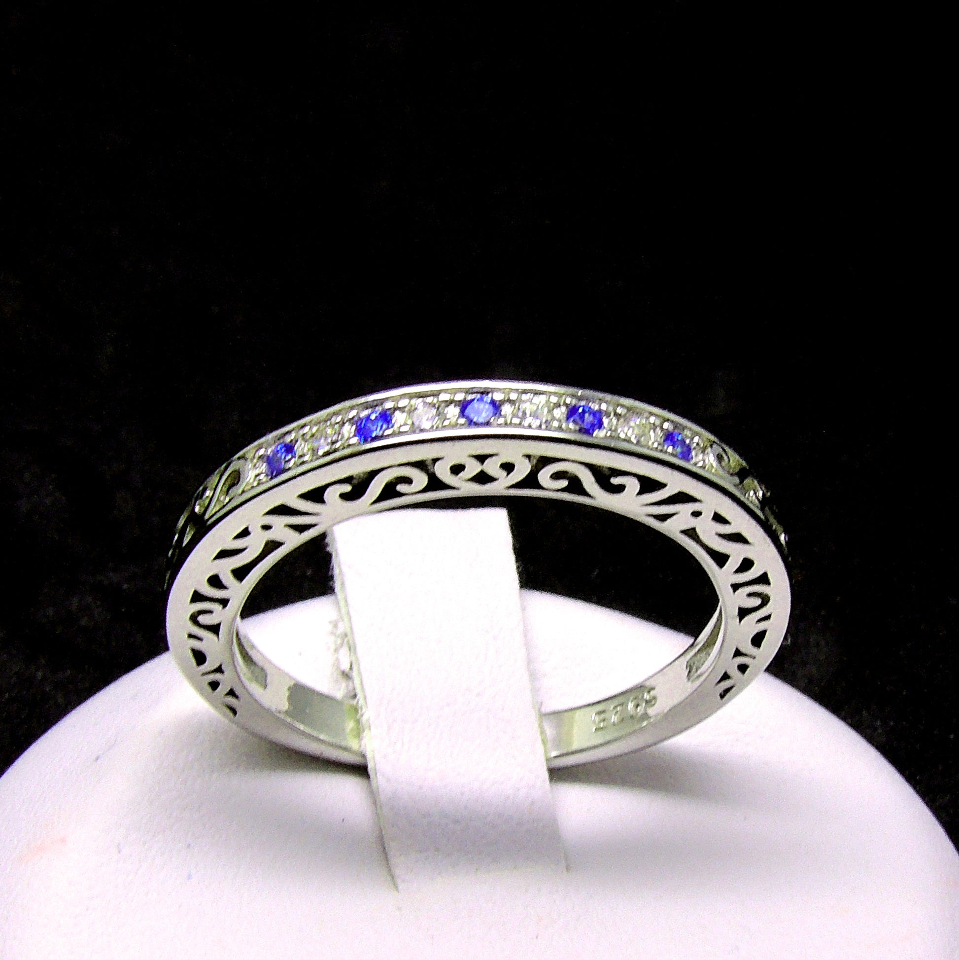 CynthiaClearCzSterlingSilverAnniversaryRingWeddingBandWomenGingerLyneCollection_Blue-2
