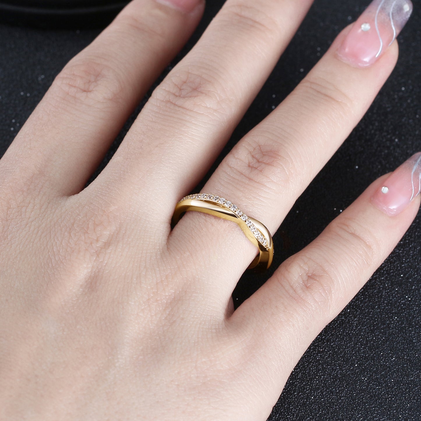 SterlingSilverRoseGoldWeddingBandforWomenHalfEternityCzAnniversaryRingbyGingerLyneCollection_14KTGoldoverWhiteGold-Silver-3