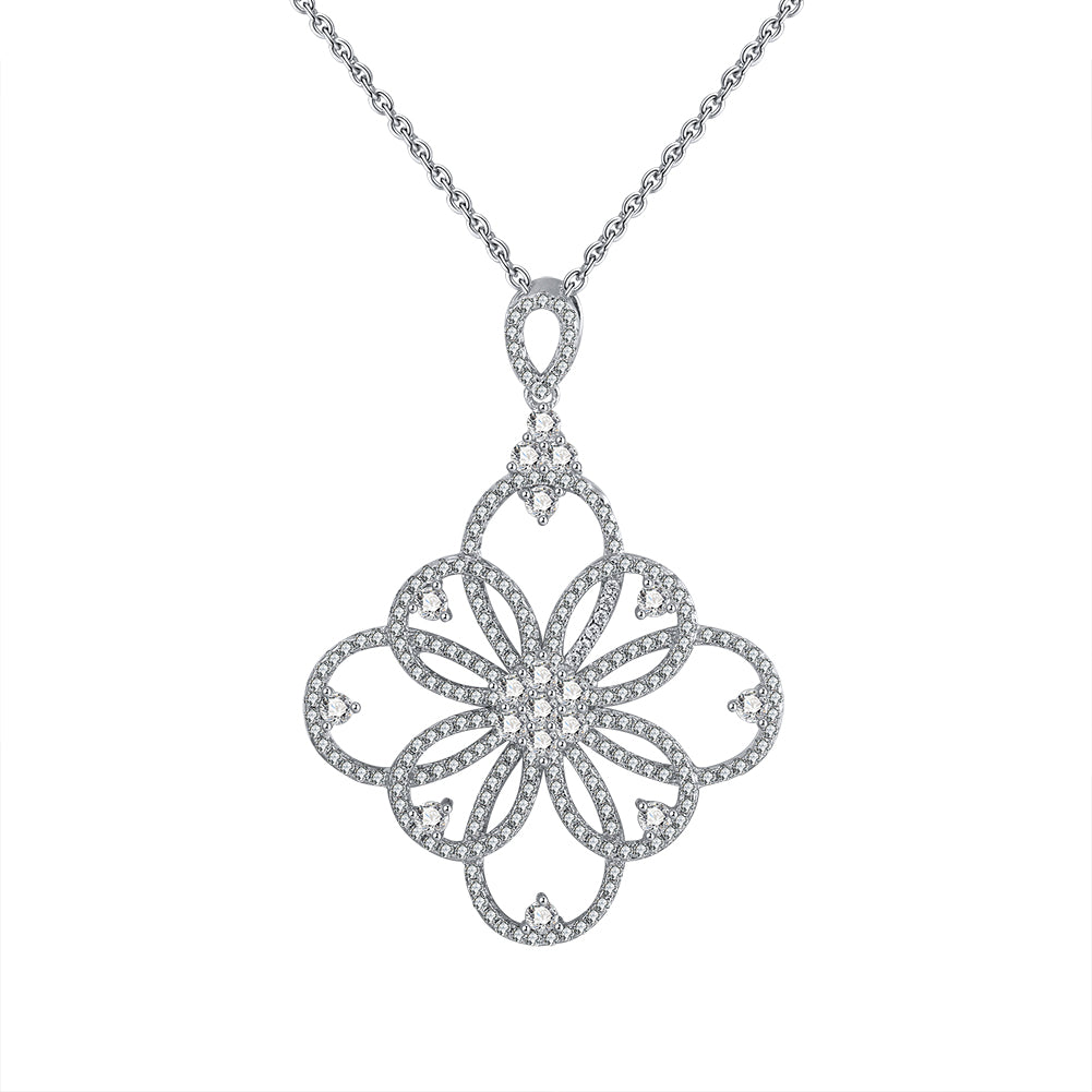 ☆ENGBROX☆ silver925 line flower cubic necklace EBNL25027 Flower Cubic Zircon Women Wedding Jewelry 925 Silver Filled